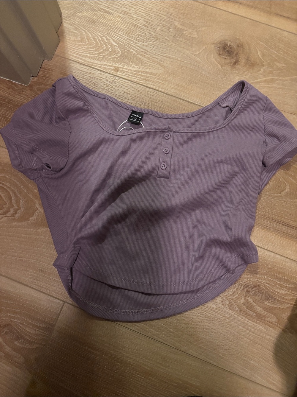 a new day Lavender Ribbed Henley Crop Tee - Women